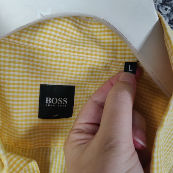 Hugo Boss Golf Button Up Shirt Short Sleeve Gingham Checkered Italy Mens Size L - Picture 6 of 8